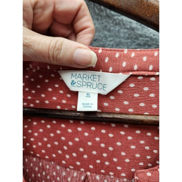 Womens Market & Spruce XL Burnt Orange Polka Dot V-Neck Blouse 3/4 Sleeves Rayon - Picture 2 of 4
